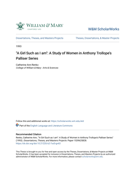 A Study of Women in Anthony Trollope's Palliser Series