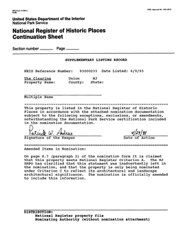 National Register of Historic Places Continuation Sheet