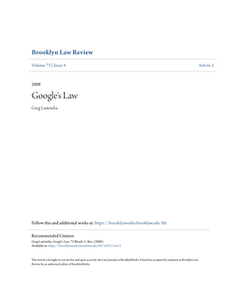 Google's Law Greg Lastowka