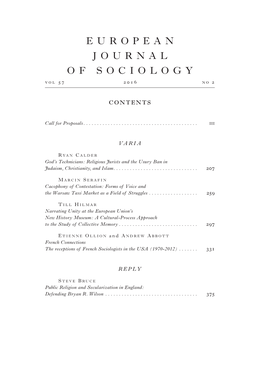 EUROPEAN JOURNAL of SOCIOLOGY V O L 5 7 2 0 1 6 N O 2