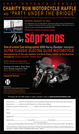 CHARITY RUN MOTORCYCLE RAFFLE and “PARTY UNDER the BRIDGE” to Benefit the Joseph M