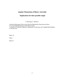 Angular Momentum of Binary Asteroids