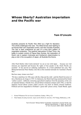 Whose Liberty? Australian Imperialism and the Pacific War