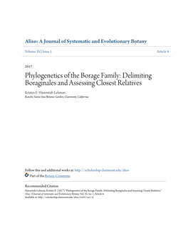 Delimiting Boraginales and Assessing Closest Relatives Kristen E
