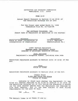 Washington, D.C. 20549 FORM 10-K Annual Report Pursuant to Section 13 Or 15(D) of the Securities Exchange Act of 1934 for the Fi