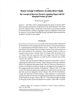 Henry George's Influence on John Bates Clark: the Concept of Rent Waspivotalto Equating Wages with the Marginal Product of Labor