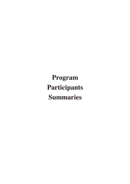 Program Participants Summaries