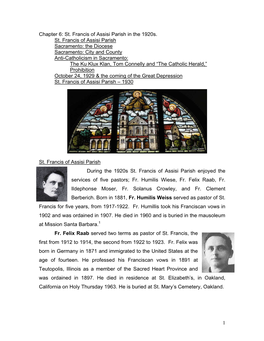 1 Chapter 6: St. Francis of Assisi Parish in the 1920S. St. Francis of Assisi Parish Sacramento: the Diocese Sacramento: City