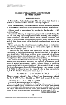 Blocks of Characters and Structure of Finite Groups1