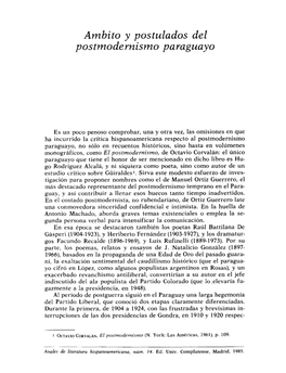 Ambito Y Postulados Del Postmodernismo Paraguayo