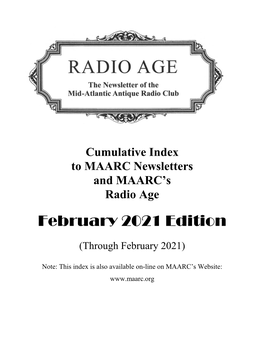 Cumulative Index 1994-Feb 2021 Radio Age.Pdf