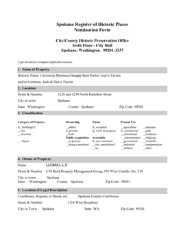 Spokane Register of Historic Places Nomination Form