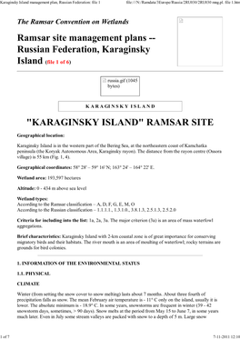 Ramsar Site Management Plans -- Russian Federation, Karaginsky Island (File 1 of 6 )