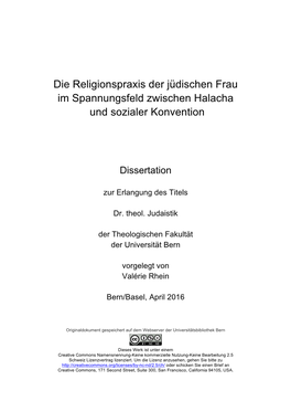 Die Religionspraxis Der Jüdischen Frau Im Spannungsfeld Zwischen Halacha Und Sozialer Konvention