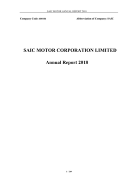 SAIC MOTOR CORPORATION LIMITED Annual Report 2018