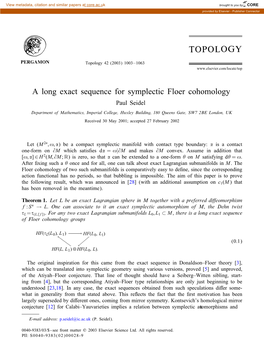 A Long Exact Sequence for Symplectic Floer Cohomology Paul Seidel