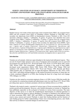 Survey and Study on Ecology and Diversity of Termites in Eastern and Western Thailand; Chantaburi and Kanchanaburi Province