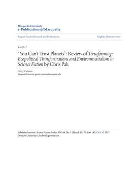 Review of Terraforming: Ecopolitical Transformations And