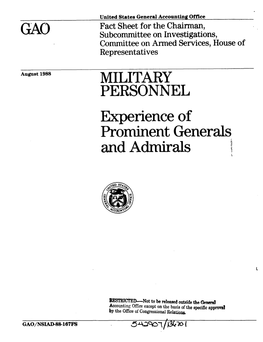 NSIAD-88-167FS Military Personnel: Experience of Prominent Generals and Admirals