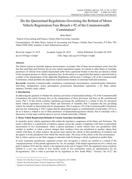 Do the Queensland Regulations Governing the Refund of Motor Vehicle Registration Fees Breach S 92 of the Commonwealth Constitution?