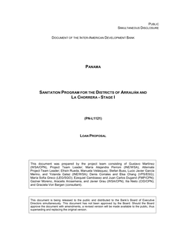 Panama Sanitation Program for the Districts of Arraiján and La Chorrera - Stage I (Pn-L1121)