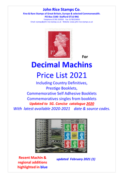 Decimal Machins Price List 2021