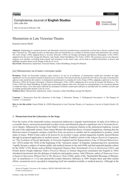 Mesmerism in Late Victorian Theatre