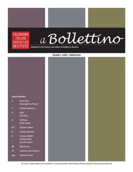 Il Bollettino INSTITUTE Dedicated to the History and Culture of Italians in America