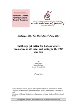 Did Things Get Better for Labour Voters: Premature Death Rates and Voting in the 1997 Election