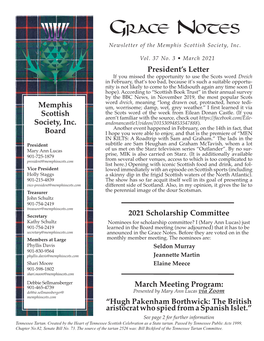 Grace Notes Newsletter of the Memphis Scottish Society, Inc