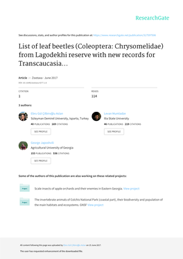 List of Leaf Beetles (Coleoptera: Chrysomelidae) from Lagodekhi Reserve with New Records for Transcaucasia