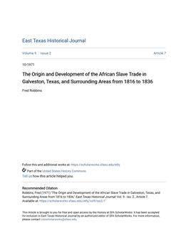 The Origin and Development of the African Slave Trade in Galveston, Texas, and Surrounding Areas from 1816 to 1836