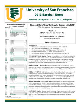 USF Baseball Game Notes 2006 WCC Champions · 2011 WCC Champions