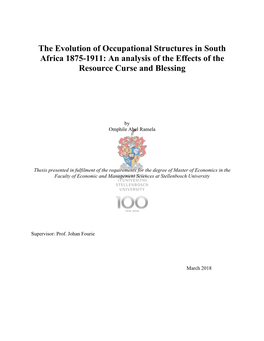 The Evolution of Occupational Structures in South Africa 1875-1911: an Analysis of the Effects of the Resource Curse and Blessing