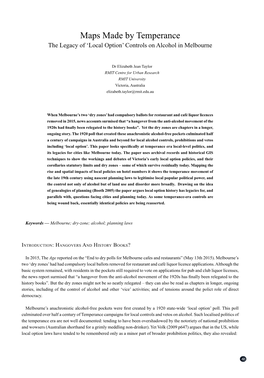 Maps Made by Temperance the Legacy of ‘Local Option’ Controls on Alcohol in Melbourne