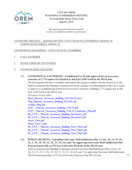 CITY of OREM PLANNING COMMISSION MEETING 56 North State Street, Orem, Utah June 05, 2019