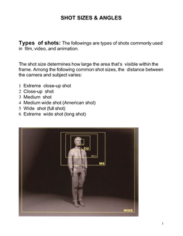 SHOT SIZES & ANGLES Types of Shots