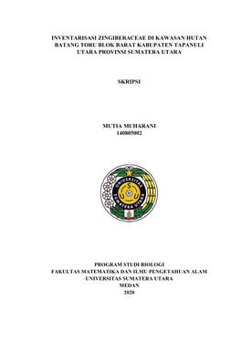 Inventarisasi Zingiberaceae Di Kawasan Hutan Batang Toru Blok Barat Kabupaten Tapanuli Utara Provinsi Sumatera Utara