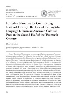 The Case of the English- Language Lithuanian American Cultural Press in the Second Half of the Twentieth Century