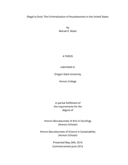 Illegal to Exist: the Criminalization of Houselessness in the United States