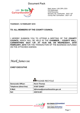 (Public Pack)Agenda Document for County Council, 20/02/2019 10:00