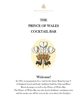 THE PRINCE of WALES COCKTAIL BAR Welcome!