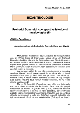 Prohodul Domnului - Perspective Istorice Și Muzicologice (II)