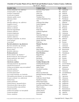 Checklist of Vascular Plants of Cozy Dell Trail and Sheldon Canyon, Ventura County, California by David L