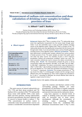 Measurement of Radium-226 Concentration and Dose Calculation of Drinking Water Samples in Guilan Province of Iran