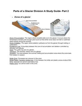 Parts of a Glacier Division a Study Guide- Part 2