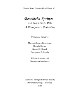 Beersheba Springs 150 Years 1833 - 1983 a History and a Celebration