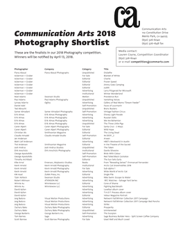 Communication Arts 2018 Photography Shortlist