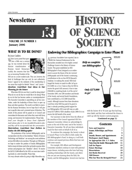 History of Science Society Newsletter January 2006