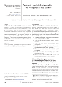 Regional Level of Sustainability Social and Management Sciences – Two Hungarian Case Studies